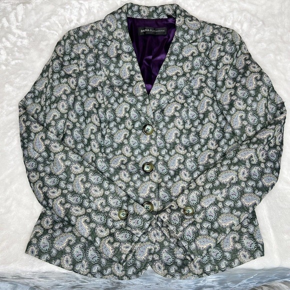 Dana Buchman Women's Green Paisley Single Breasted Blazer Jacket Size 6 - Picture 3 of 10
